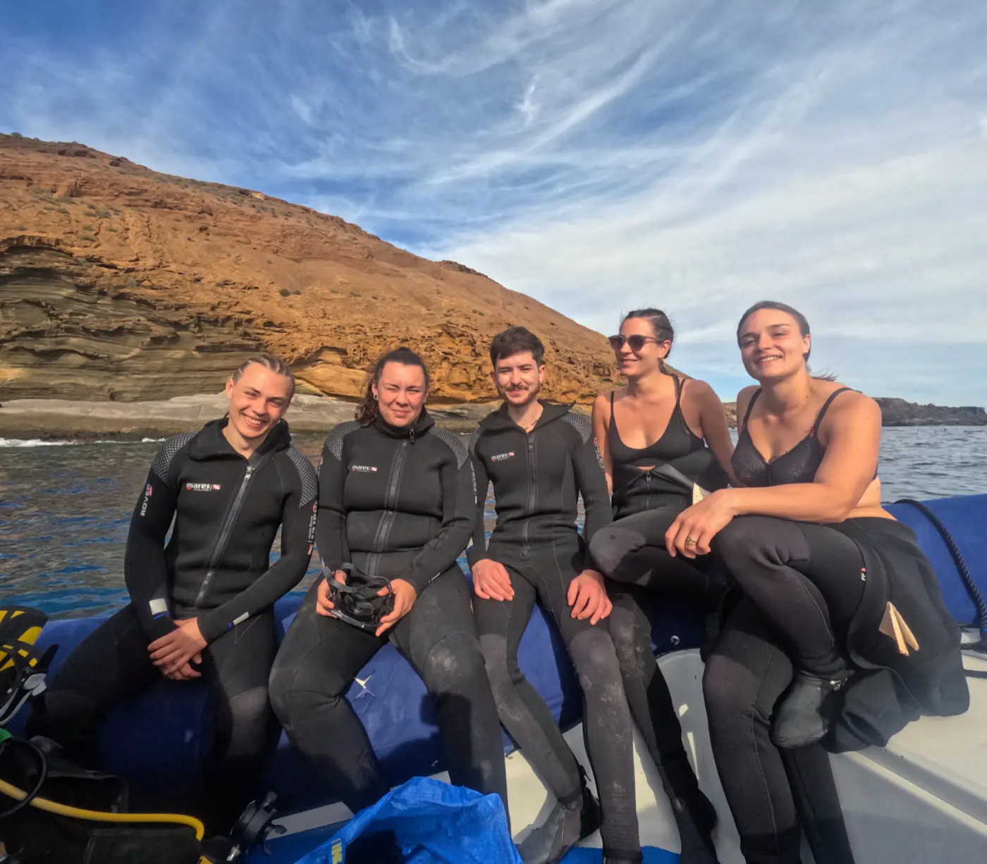 A group of divers on the boat before the dive in Tenerife