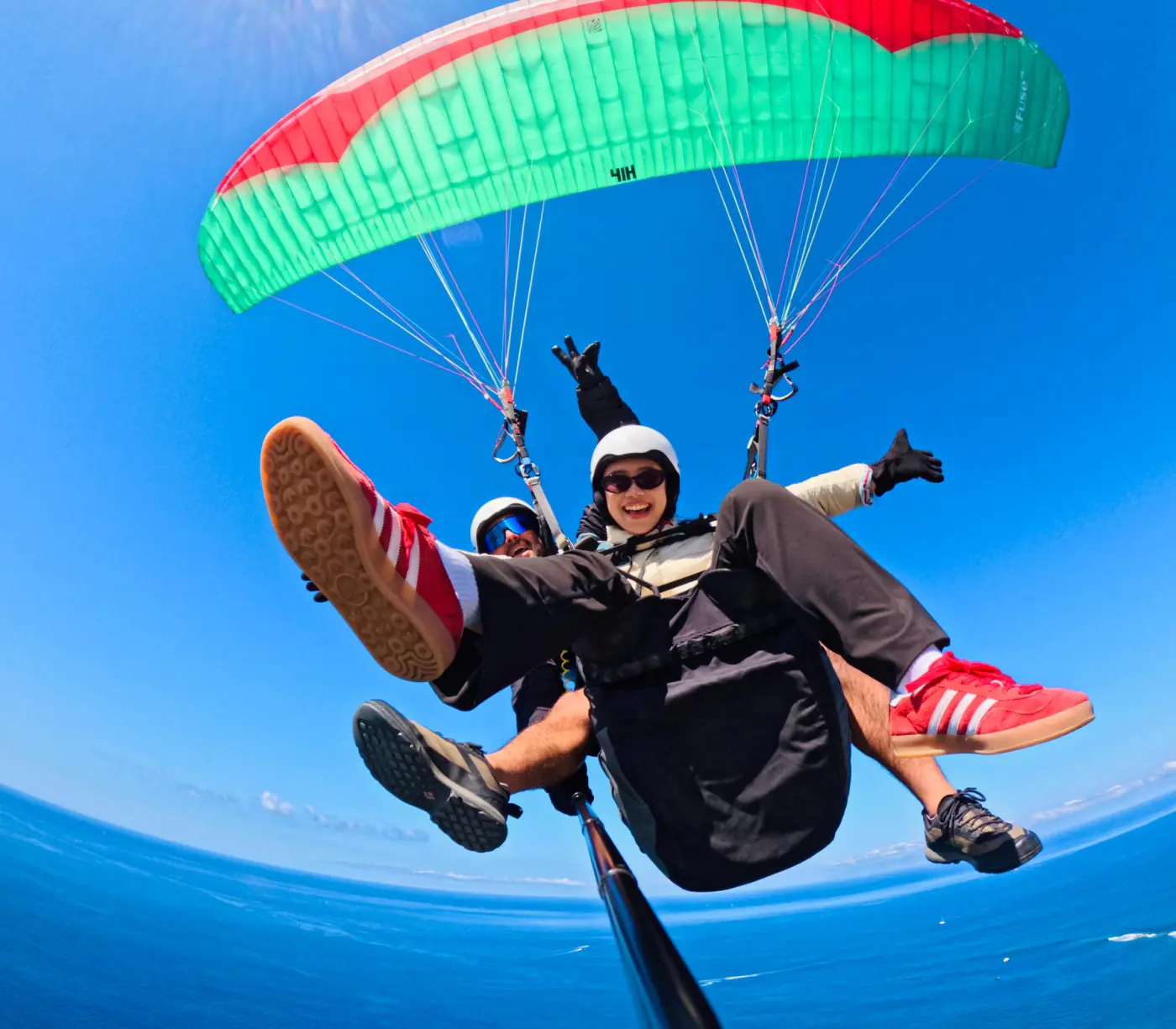 A tandem paragliding take-off in southern Tenerife